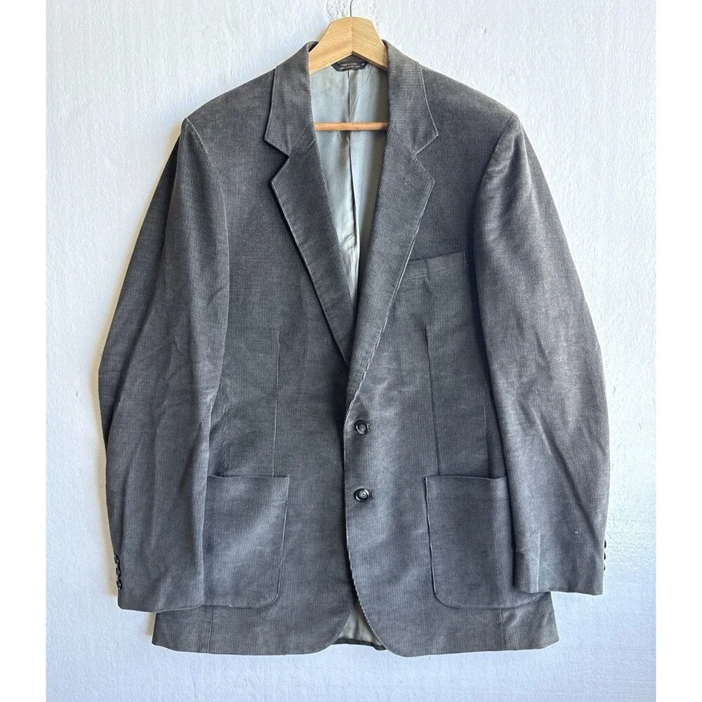 VTG 70s Levis Menswear Gray Corduroy Blazer Mens 40L Sport Coat Jacket 2 Button